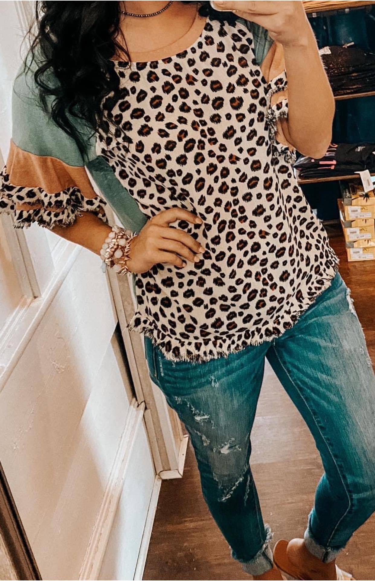 SALE - Sage and Rose Leopard Print Top