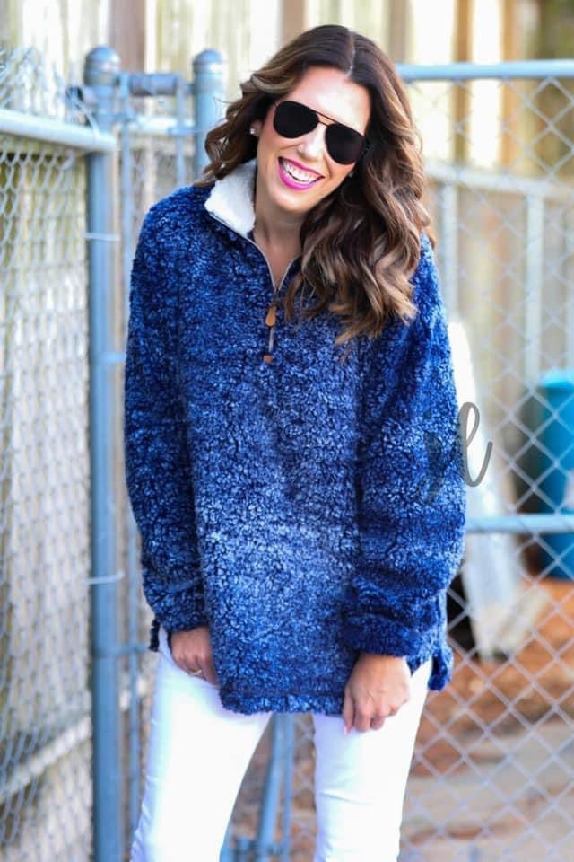 Heathered Sherpa Pullover Polka Dot Peonies Boutique