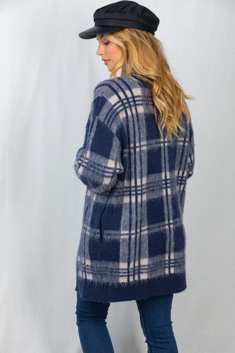 Soft and Fuzzy Oversized Plaid Cardigan With Pockets