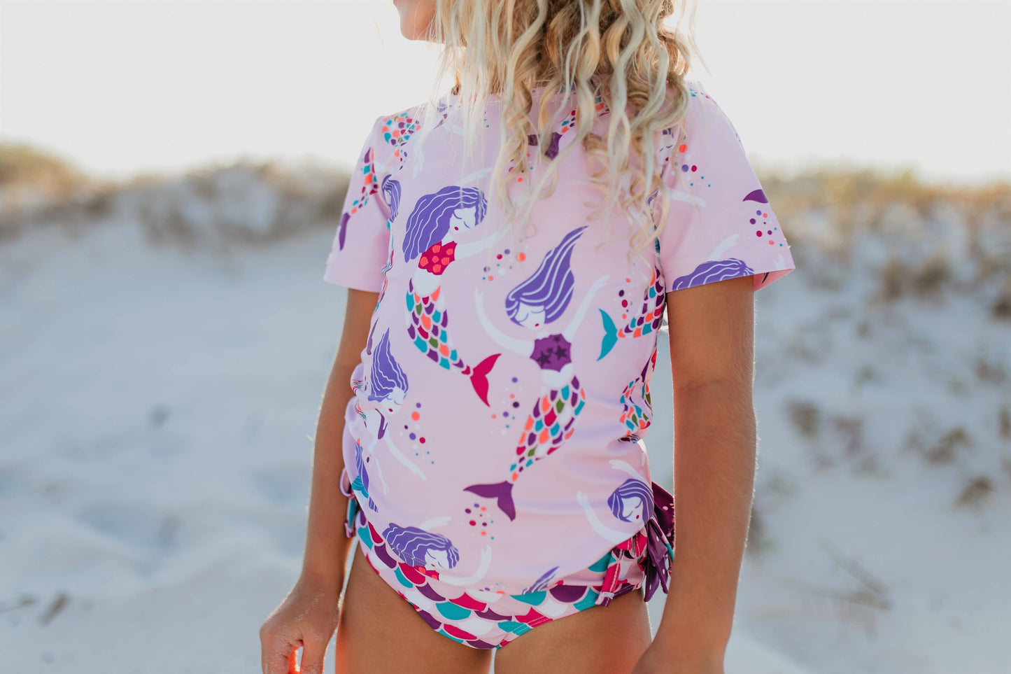 Kids Purple Mermaid Rash Guard Ruffle Swimsuit: 10