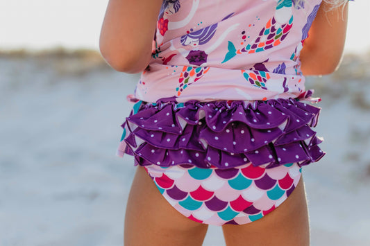 Kids Purple Mermaid Rash Guard Ruffle Swimsuit: 10