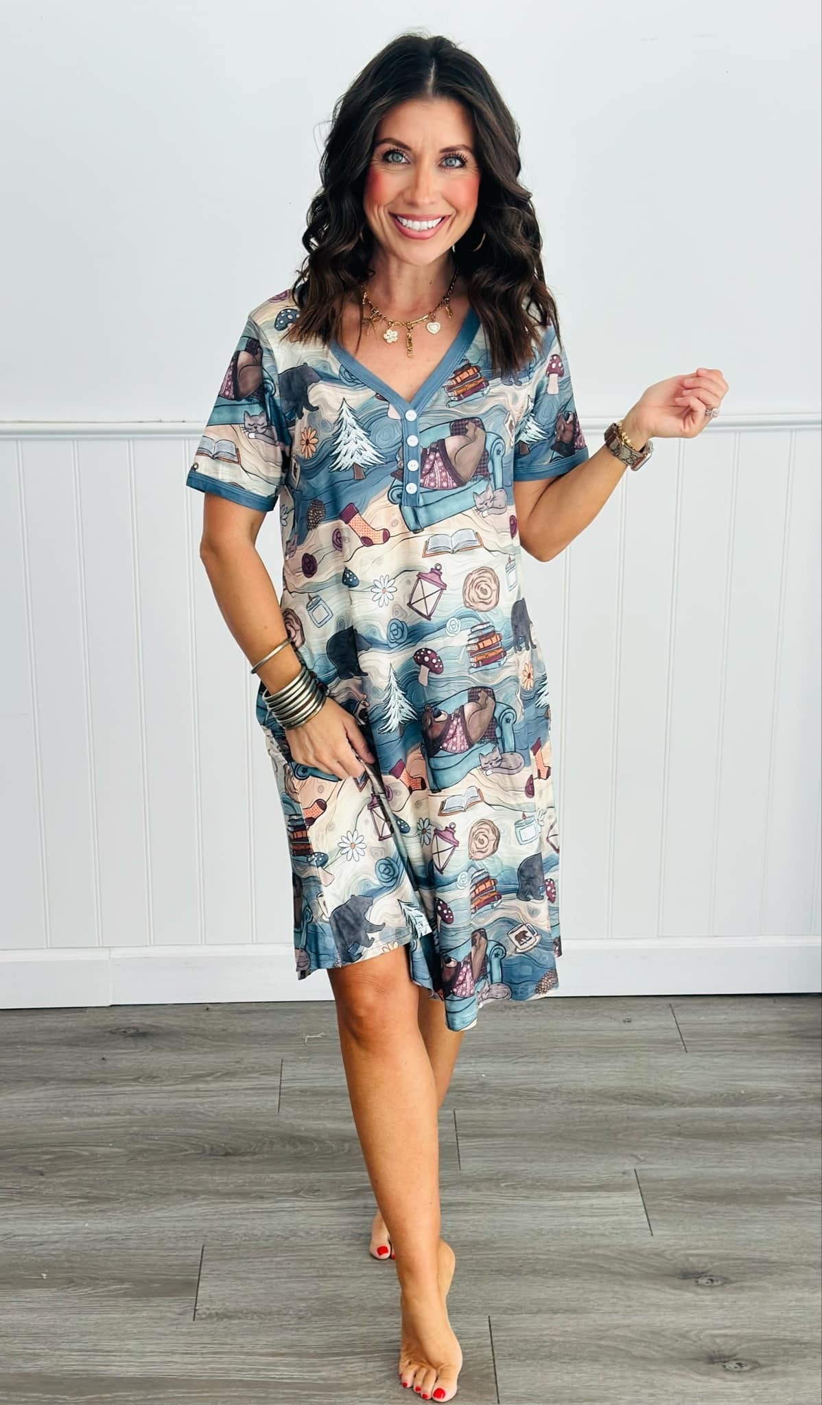 Short Sleeve Night Dress-#3-Cozy Bear