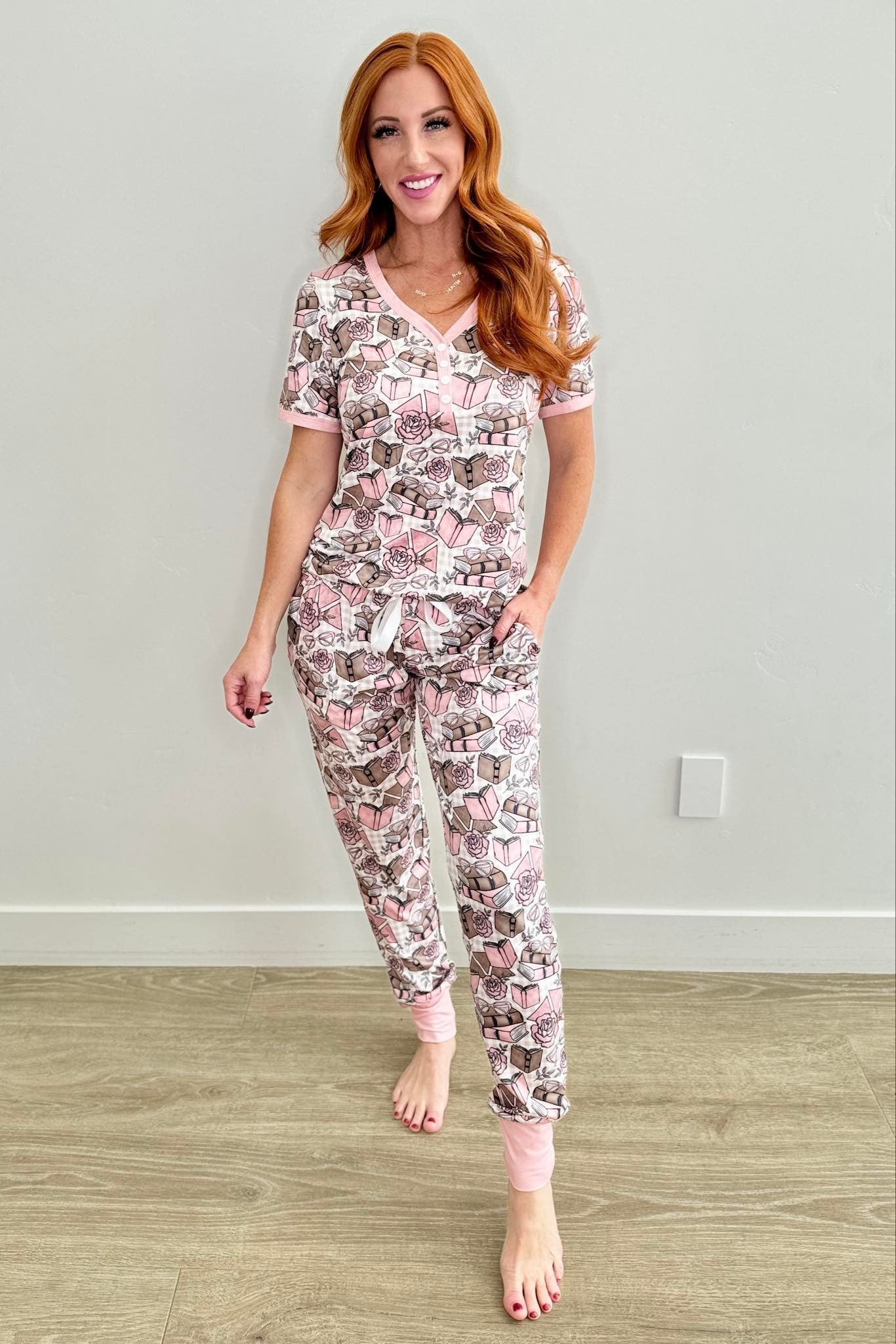 Short Sleeve Jogger PJ Set-#2-Booksworm Flora