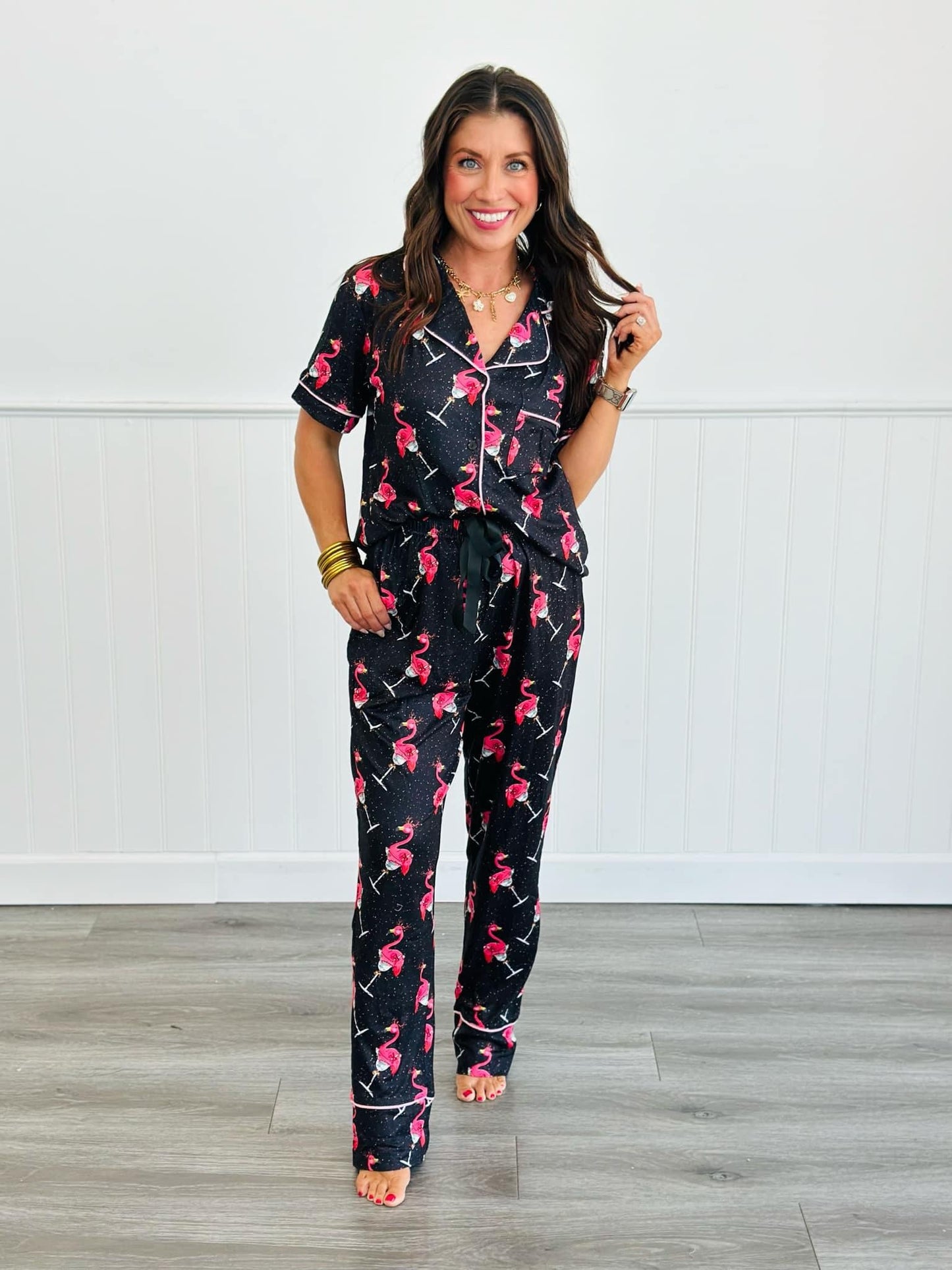 Button Down Pant PJ Set-#2-Flamingo