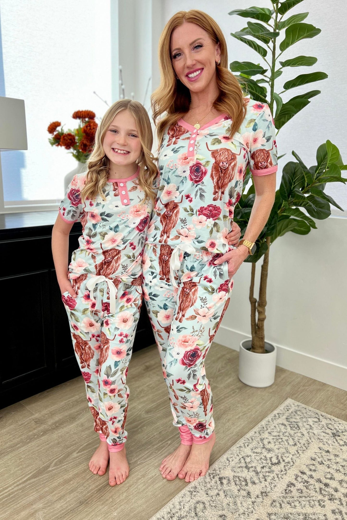 Preorder:Matching Short Sleeve Jogger PJ Set -#1-Cow Flora (Close2.25.2024)