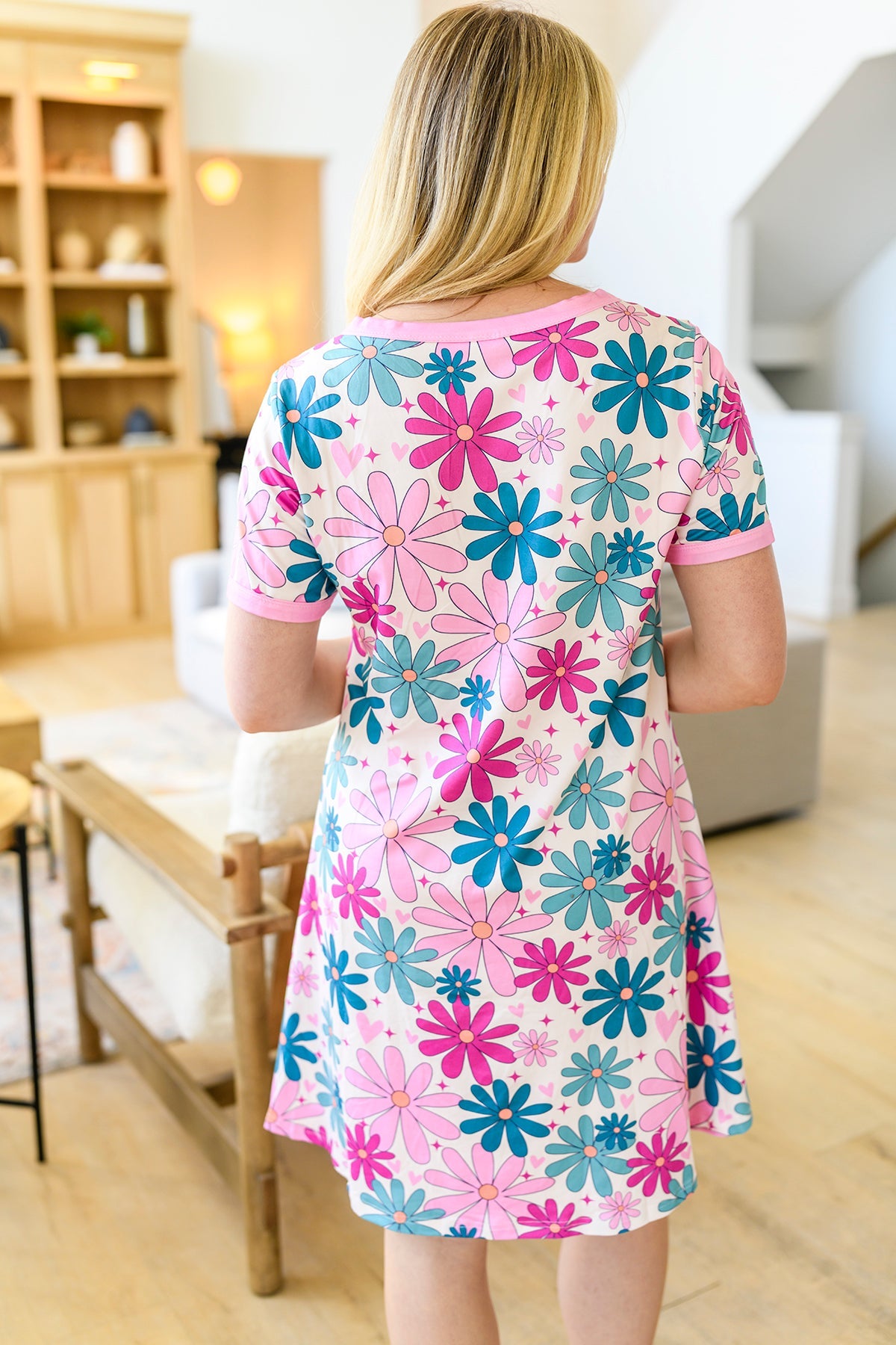 Short Sleeve Night Dress-#3-Pink Daisy