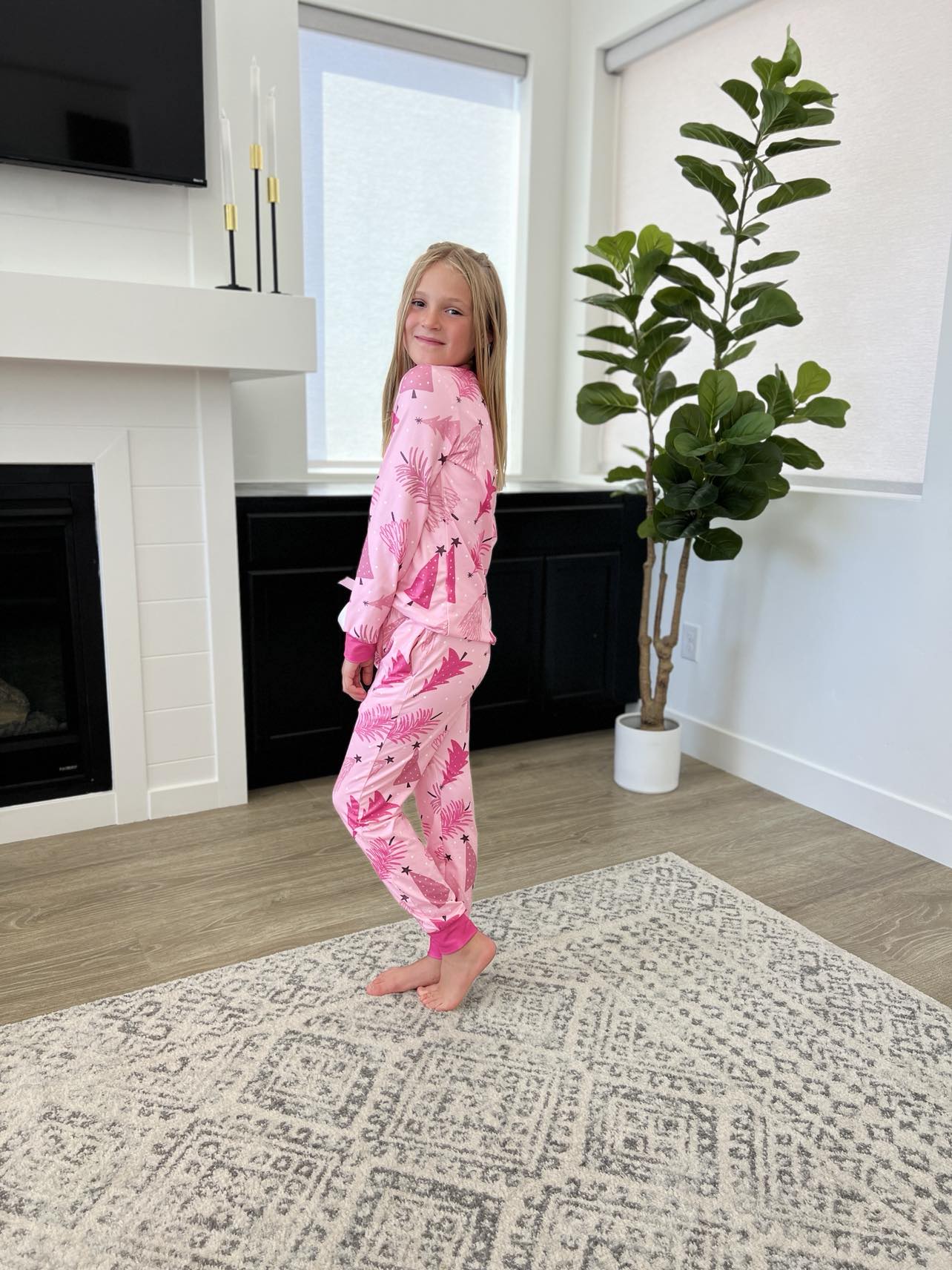 Matching Christmas Jogger PJ Set -#3-Pink Tree