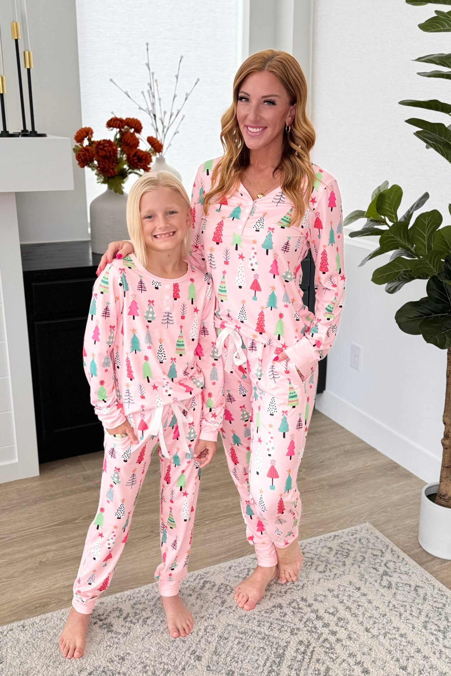 Matching LS Jogger PJ Set -#3-Pink Tree