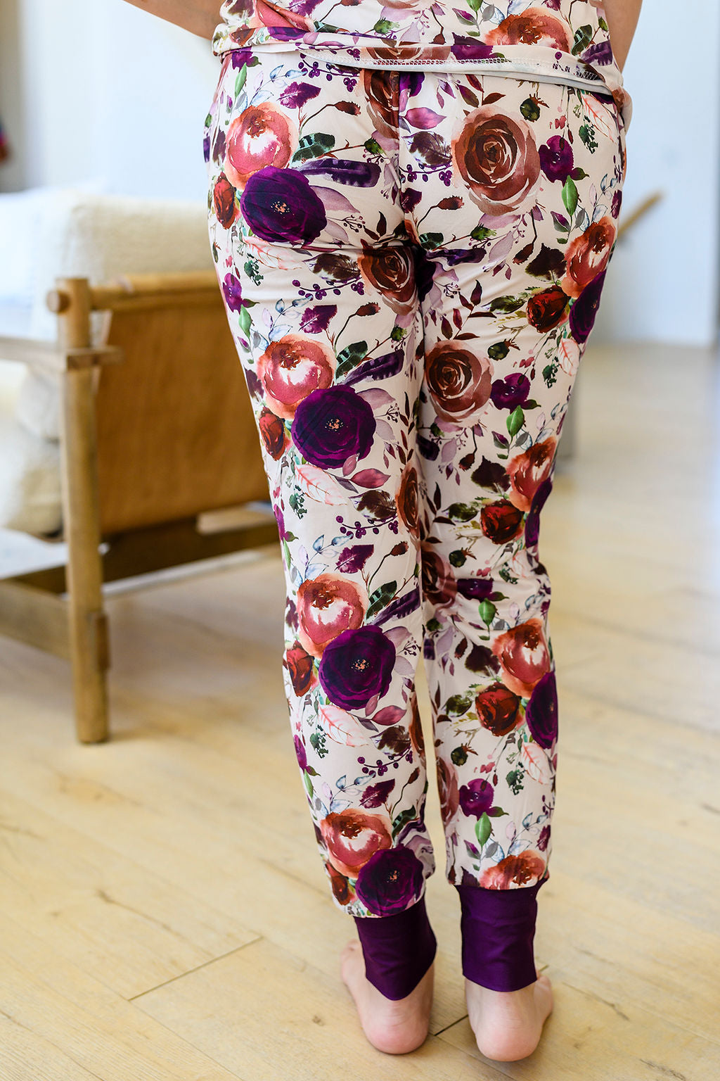 Preorder:Short Sleeve Jogger PJ Set -#7-Plum Flora (Close 07/03/2024)