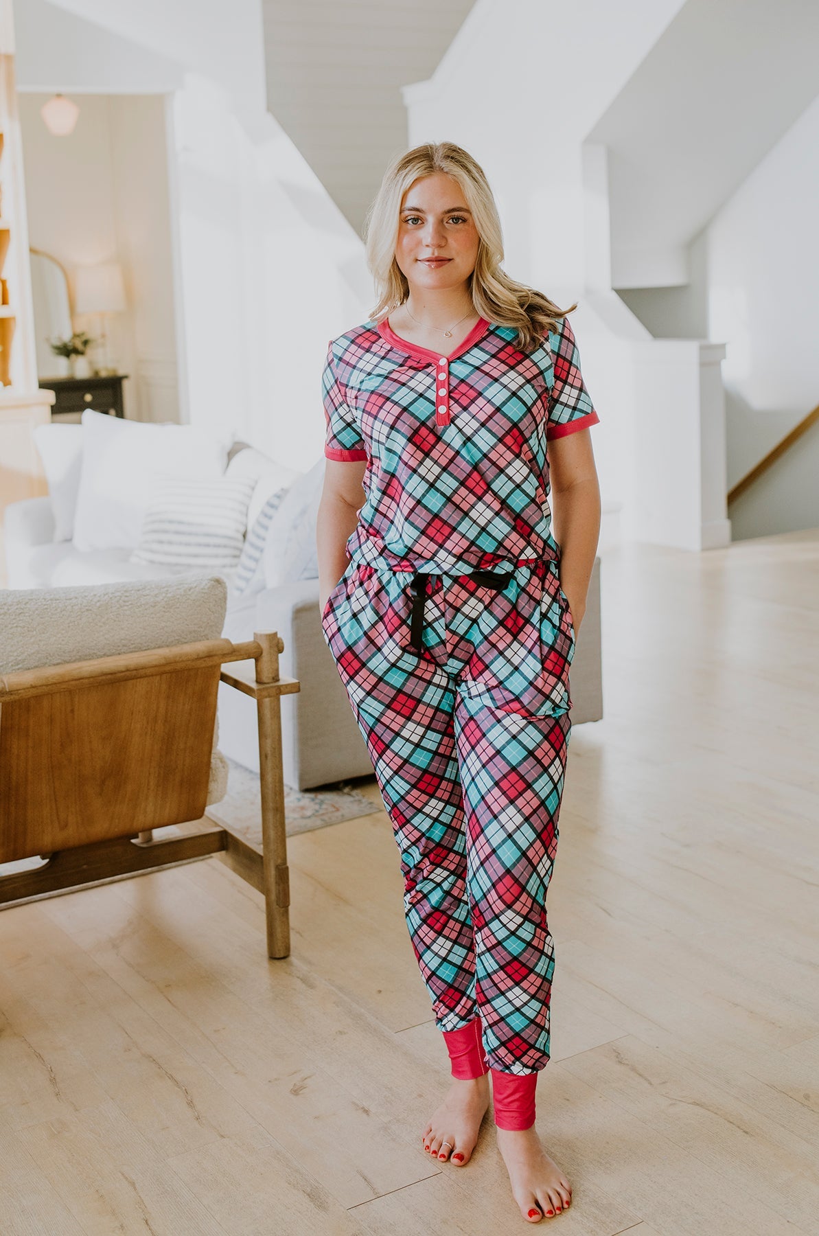 Short Sleeve Jogger PJ Set -#6-Plaid