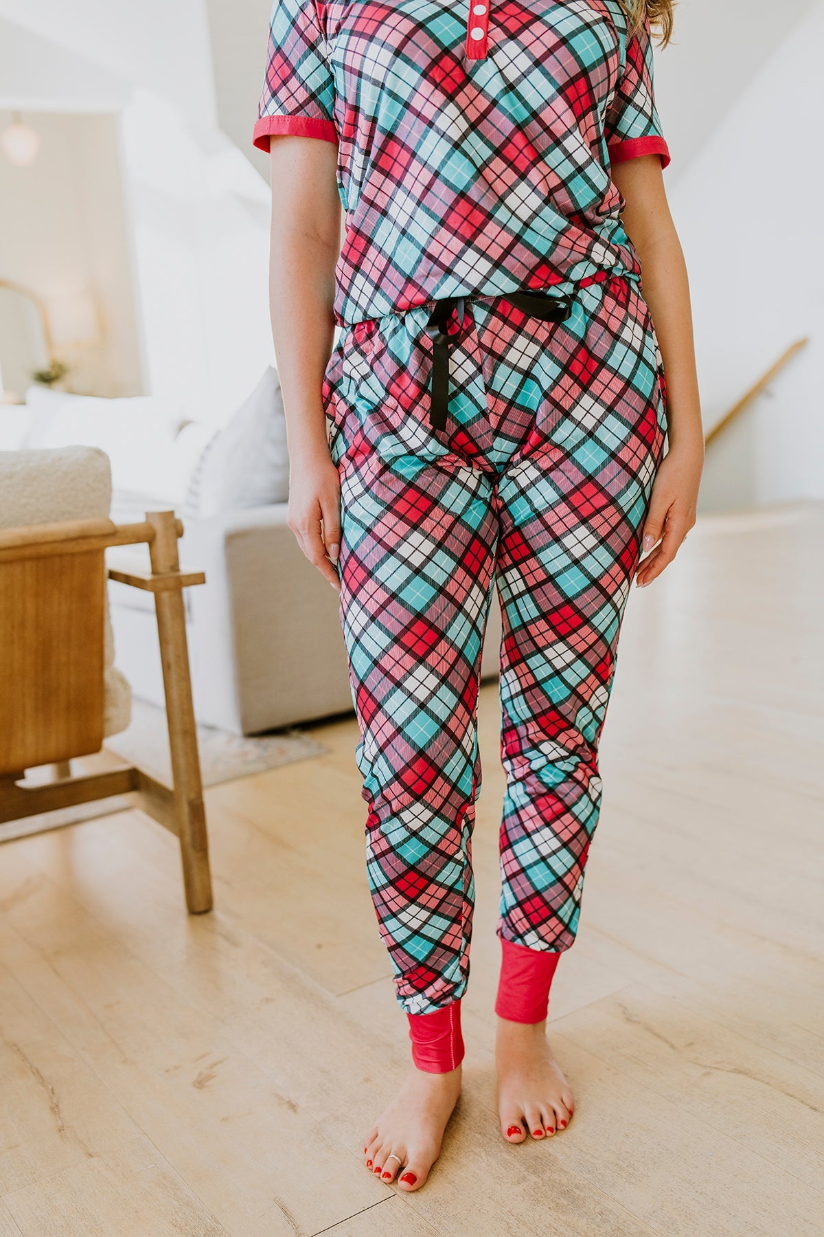 Short Sleeve Jogger PJ Set -#6-Plaid