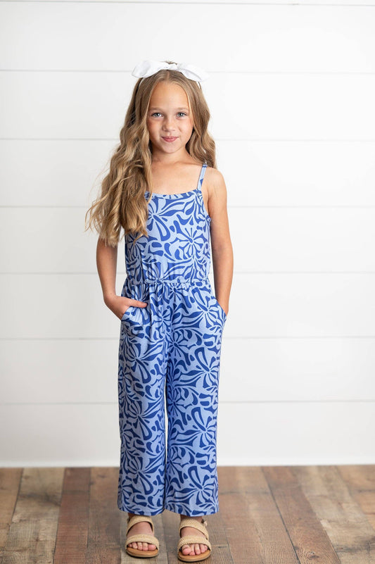 Kids Periwinkle Floral Spring Summer Jumpsuit With Pockets: 10/12
