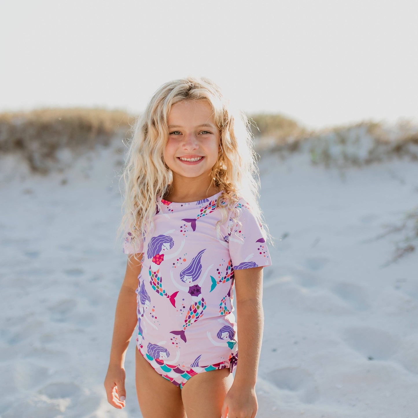 Kids Purple Mermaid Rash Guard Ruffle Swimsuit: 10