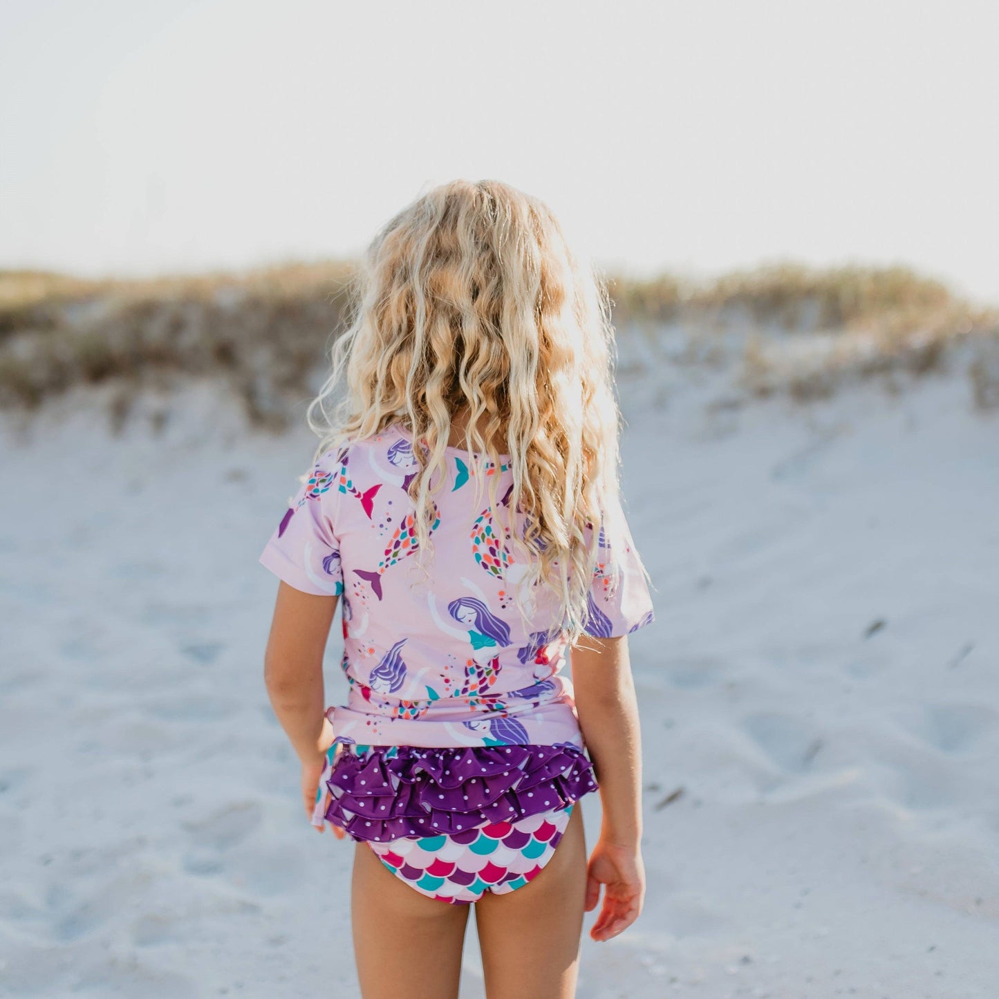 Kids Purple Mermaid Rash Guard Ruffle Swimsuit: 10