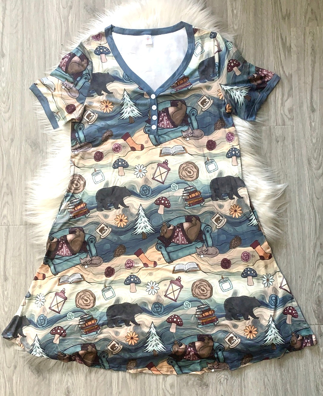 Short Sleeve Night Dress-#3-Cozy Bear