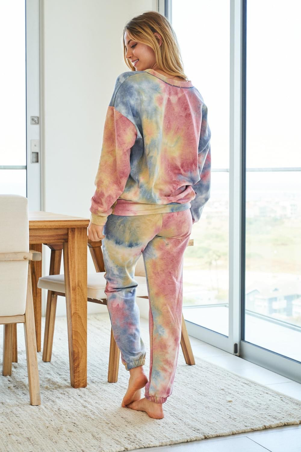 Cozy Tie Dye Lounge Set Sweatsuit Polka Dot Peonies Boutique