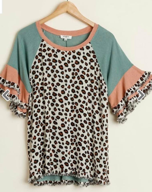 SALE - Sage and Rose Leopard Print Top