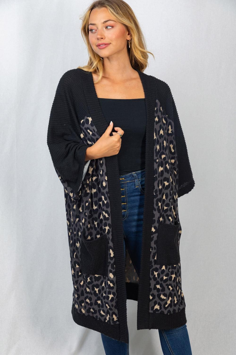 Oversized Leopard Print Kimono with Pockets