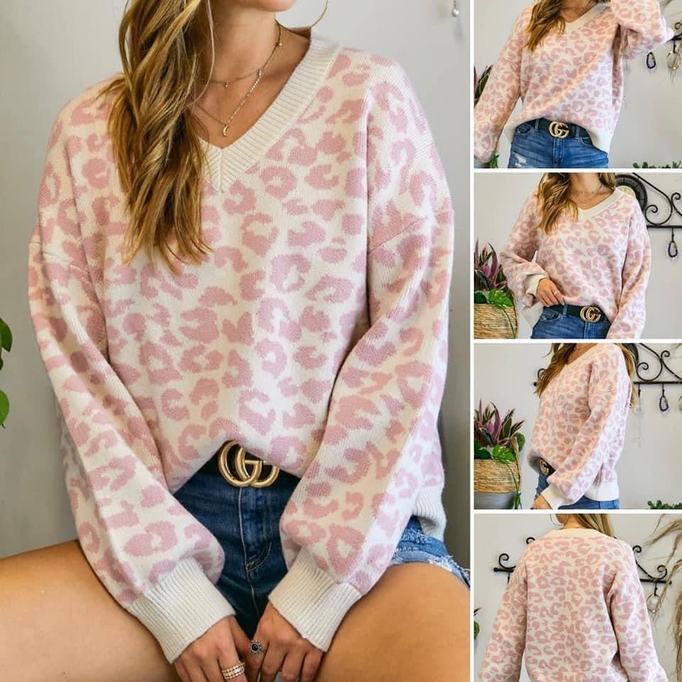 Lucy Pink Leopard Print Sweater