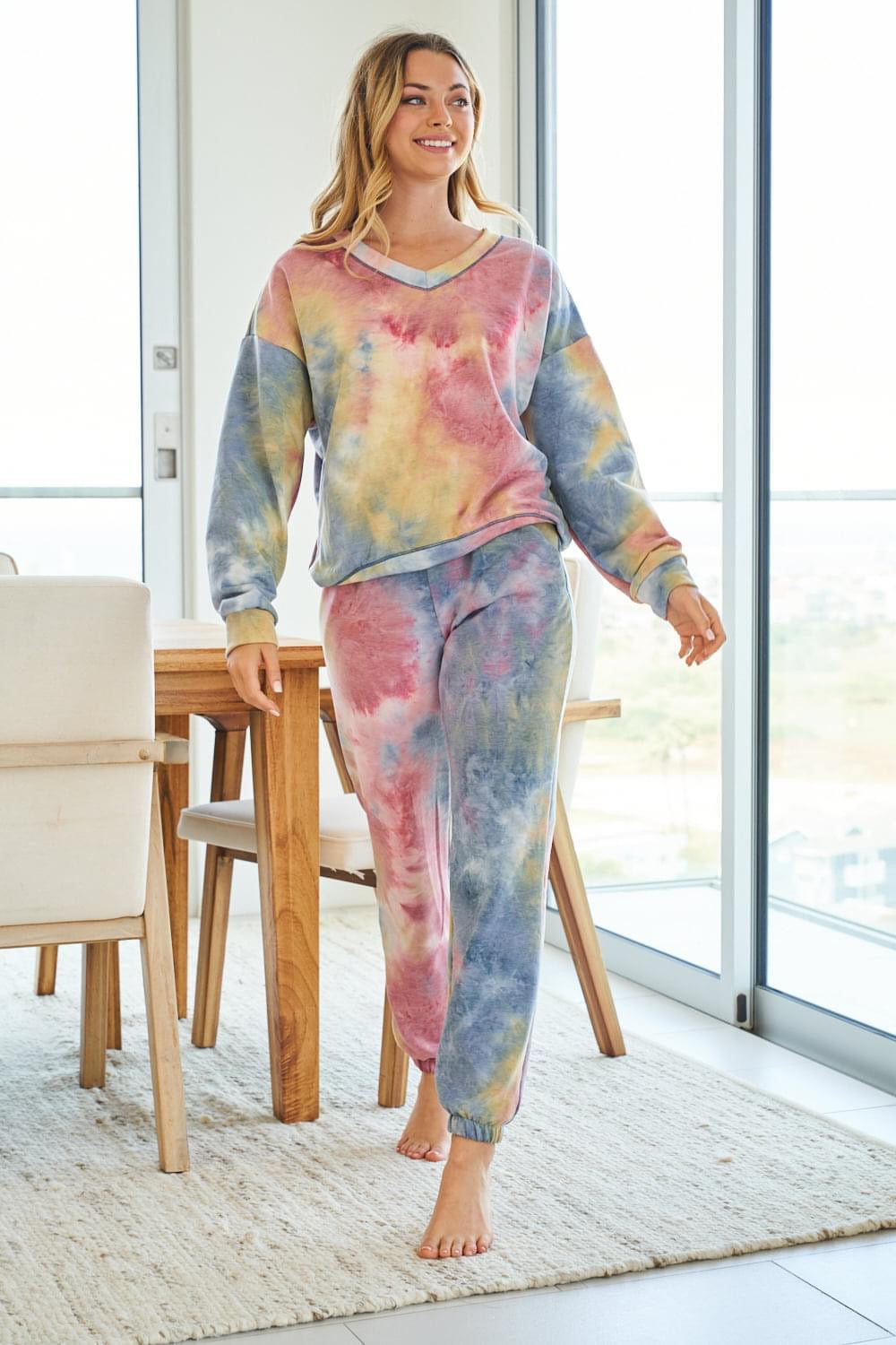 Cozy Tie Dye Lounge Set Sweatsuit Polka Dot Peonies Boutique