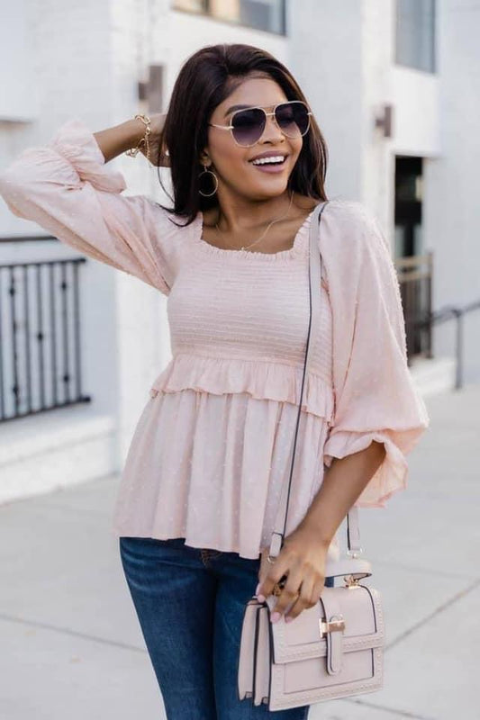 Soul Searching Peach Smocked Blouse