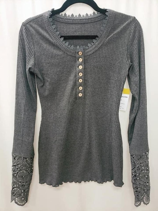 Gorgeous Lace Henley, Gray