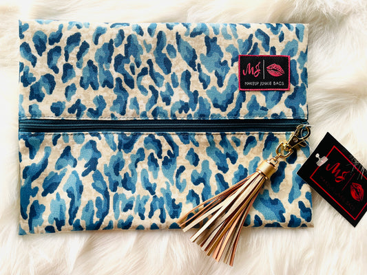 Blue Cheetah Print Makeup 💄 Junkie Bag - Medium