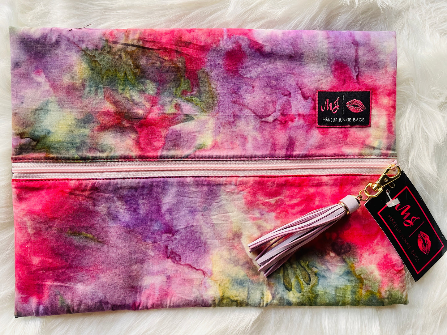 Watercolor Tie Dye Makeup Junkie Bag - Large