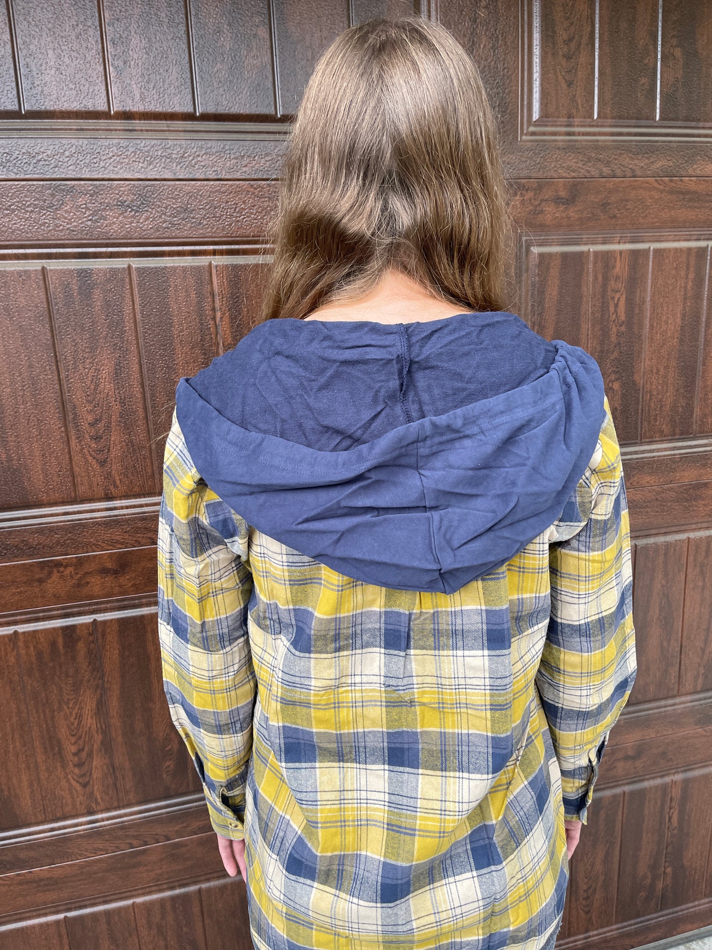 Hooded Flannel Top - Mustard and Navy