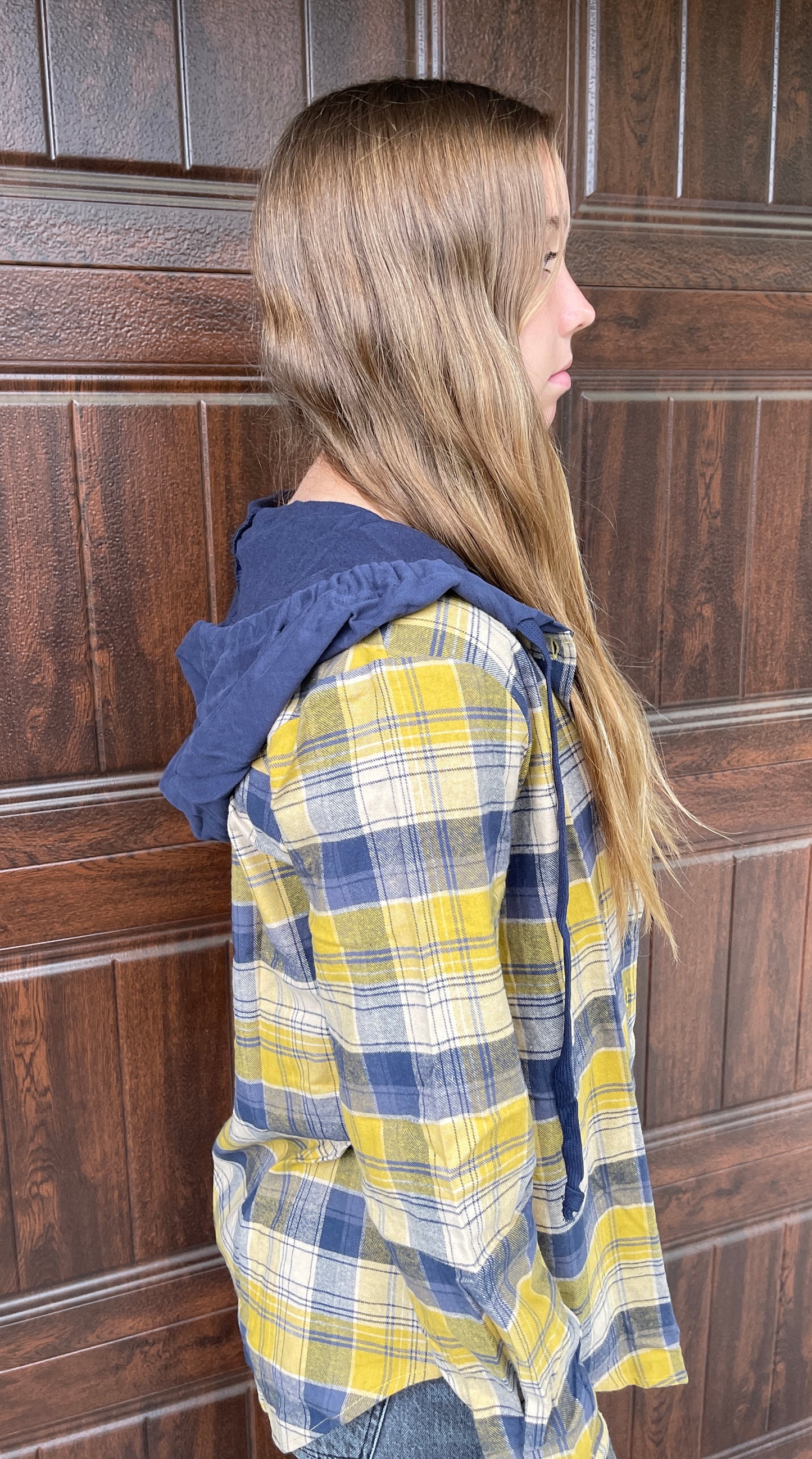 Hooded Flannel Top - Mustard and Navy