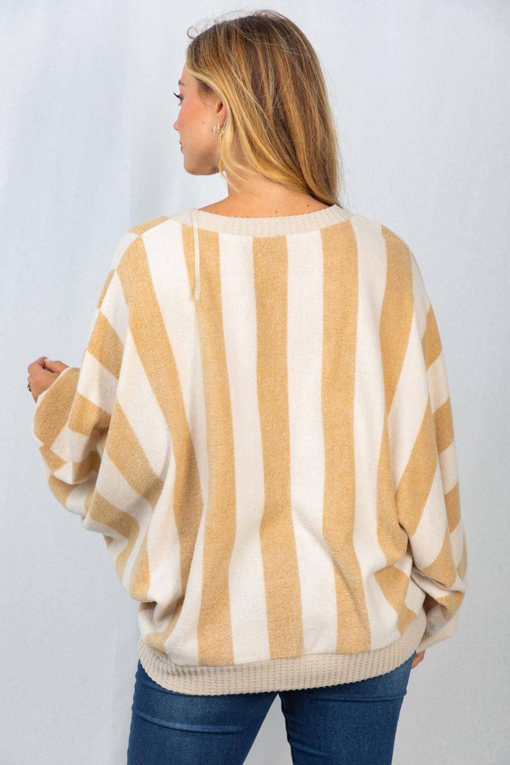 Ultra Soft Caramel Stripe V-Neck Pullover