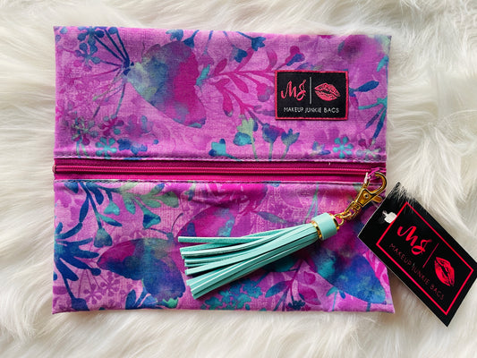 Watercolor Floral Butterfly 🦋 Makeup 💄 Junkie Bag - Small